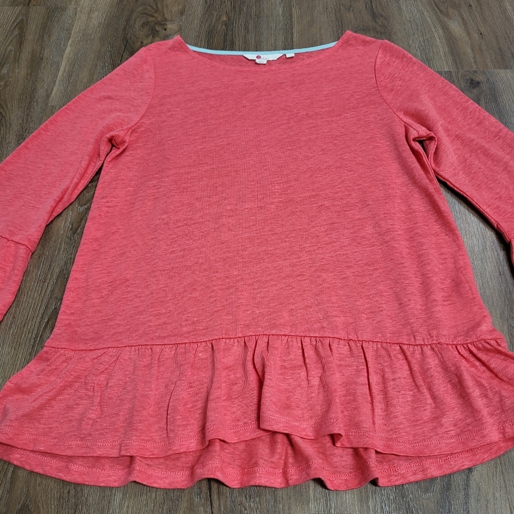 Boden linen 3/4 sleeve ruffle bottom bell sleeve top blouse size small boat neck - Picture 2 of 11